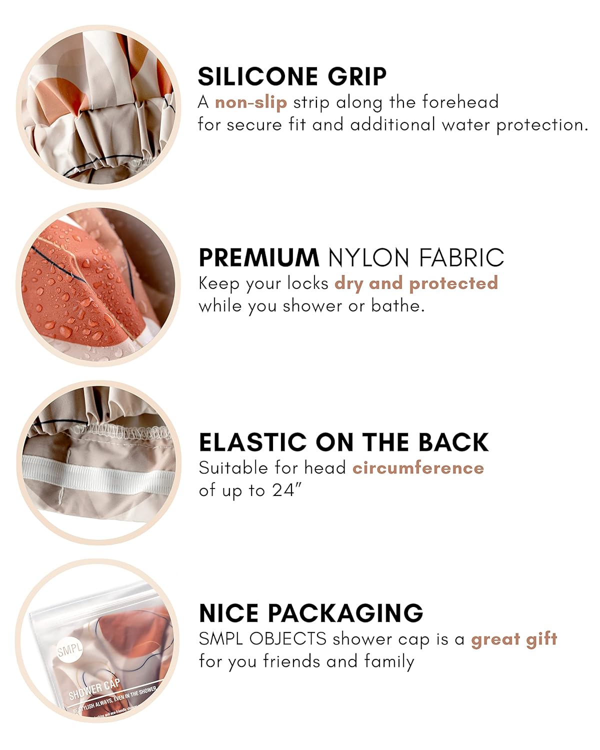 SMPL OBJECTS Luxury Waterproof Shower Cap - Fashionable Reusable Turban for Long Hair | Beige