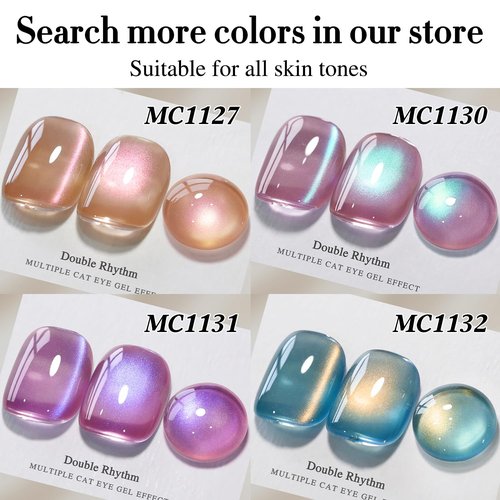 Double Rhythm 15ML Ice Glass Cat Eye Gel Polish with Magnet Holographic Glitter Shimmer Translucent Sheer Color Salon Soak Off Magnetic Nail at Home (Golden Violet-MC1129)