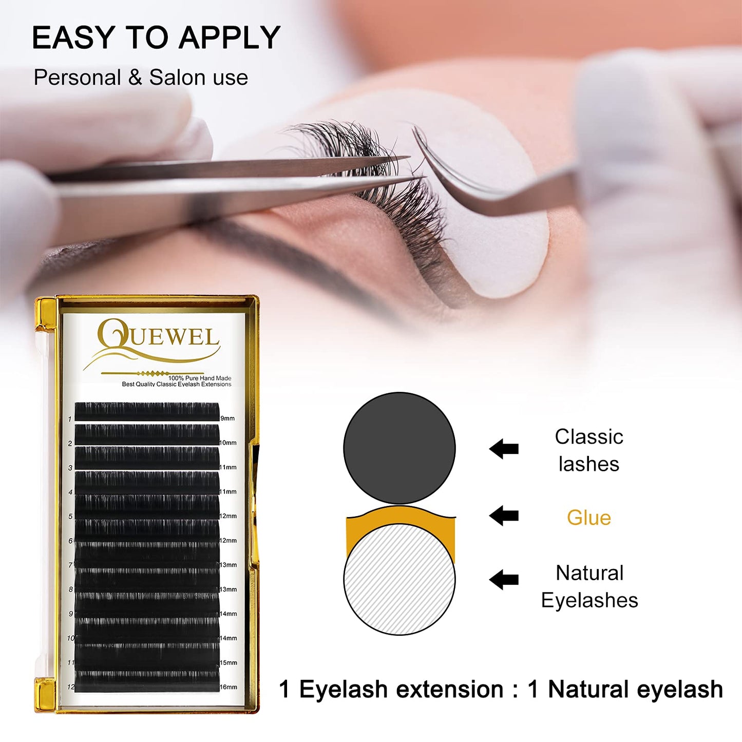 Classic Eyelash Extensions 0.18 D MIX9-16mm Lashes Extensions Supplies C/D Curl Single Length 9-20mm Mixed Length 9-16mm/15-20mm by QUEWEL (0.18 D MIX9-16)