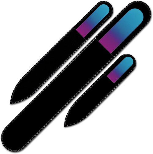 Mont Bleu Glass Nail Files Set - Premium 3-Piece Rainbow Collection in Pouch - Perfect Birthday Gift for Women