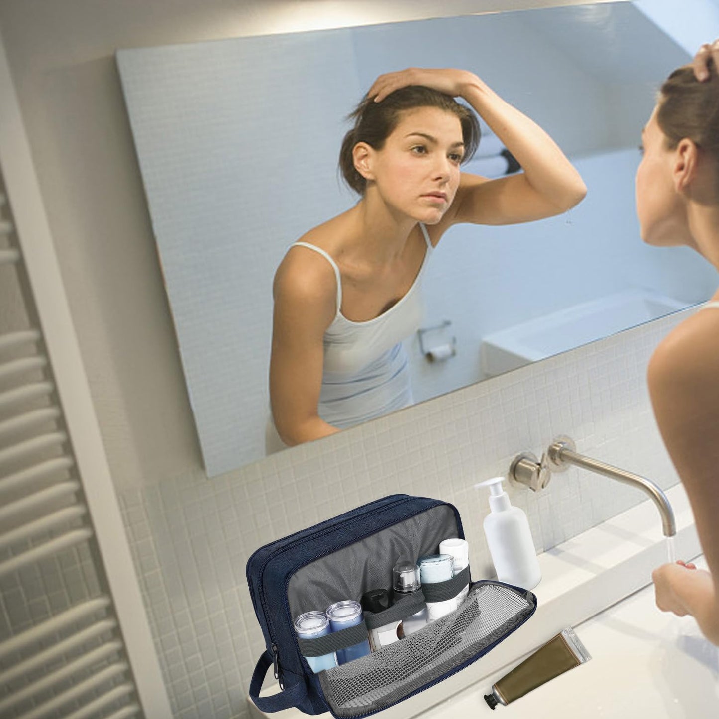 Toiletry Bag for Men Hanging Dopp Kit Water Resistant Shaving Bag Small Toiletry Bag for Traveling (Denim Pure Navy Blue)