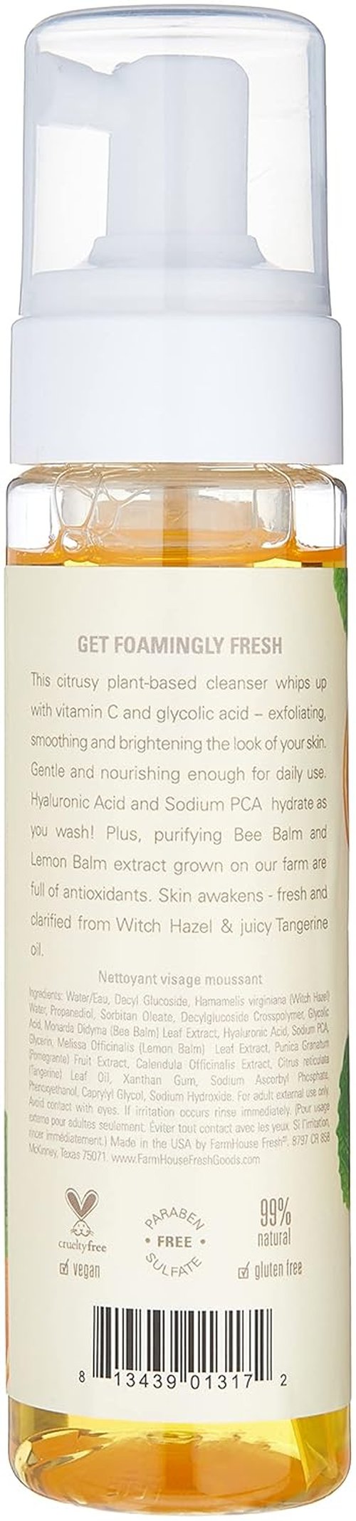 FarmHouse Fresh Foaming Face Wash - Hydrating Cleanser with Hyaluronic Acid & Vitamin C | 1.7 Fl Oz