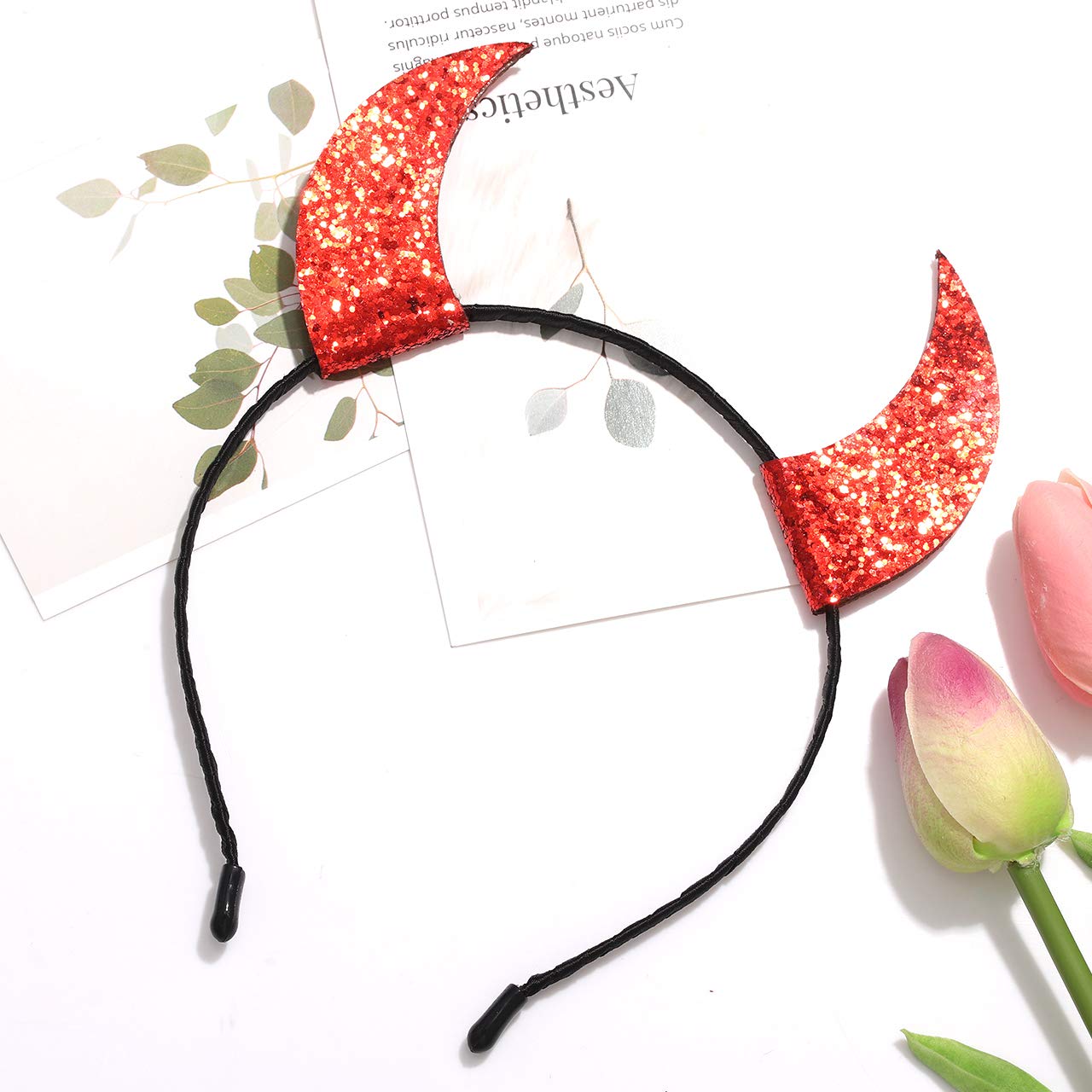 NEVEF Halloween Devil Horns Headband for Girls Shining Halloween Headband Costume Party Accessory for Women Men Boys (Shining Devil Horns Headband)