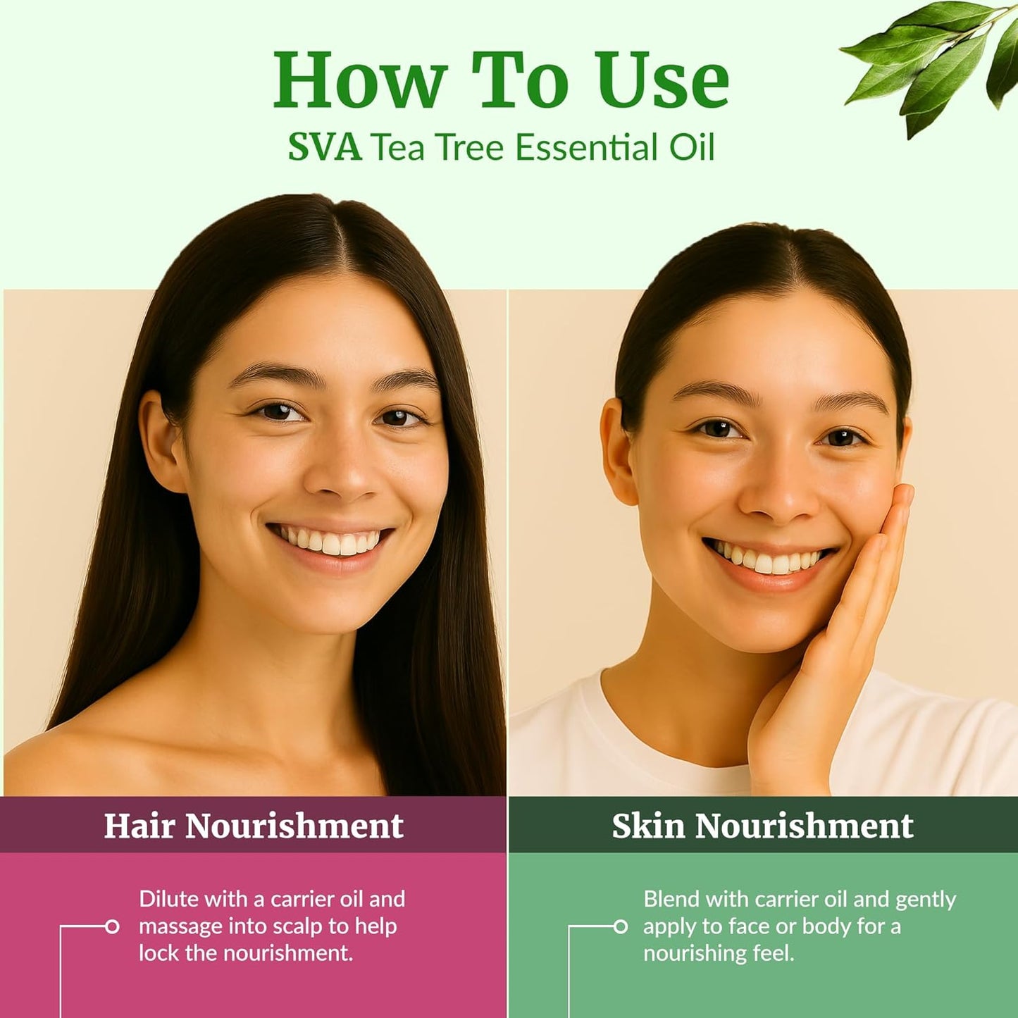 SVA Tea Tree Essential Oil - 100% Natural 4 Fl Oz for Hair, Skin Care, Aromatherapy & Massage