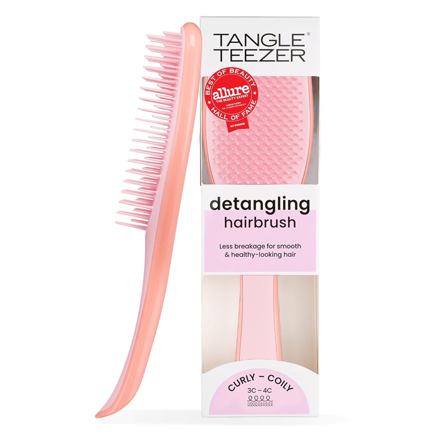 Tangle Teezer Ultimate Detangler Curly Hair Brush, Dry & Wet Hairbrush, Reduces Frizz & Breakage, for 3C to 4C Curly Hair Types, Pink Mango