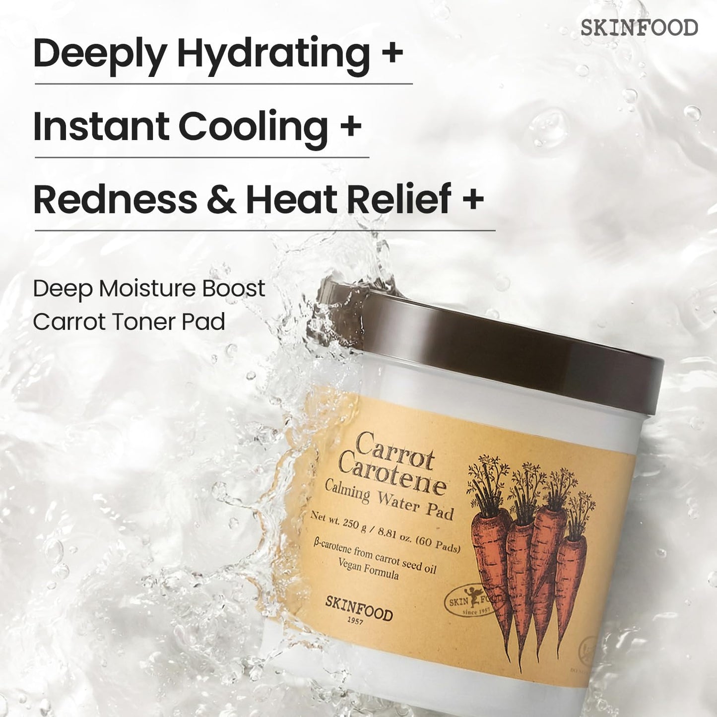 SKINFOOD Carrot Toner Pads, Instant Cooling & Redness Relief, After Sun Care for Heat-Stressed Skin, Quick Calming Hydrating Cotton Facial Pads, Korean Skincare (60CT)