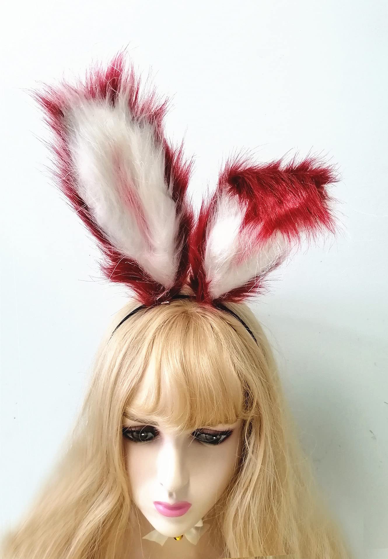 Fxaelian Cosplay Rabbit Bunny Long Ears Headband Hairband Hair Clips Headpeice Halloween Easter Costume Party Headpiece Headwear Hair Accessories White Red