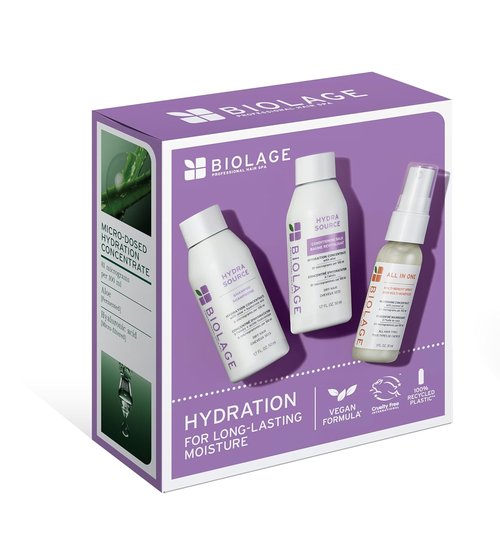Biolage Hydra Source Trio Kit - Mini Shampoo, Conditioning Balm & Spray for Dry Hair | Deep Moisture & Shine, 3 Pieces