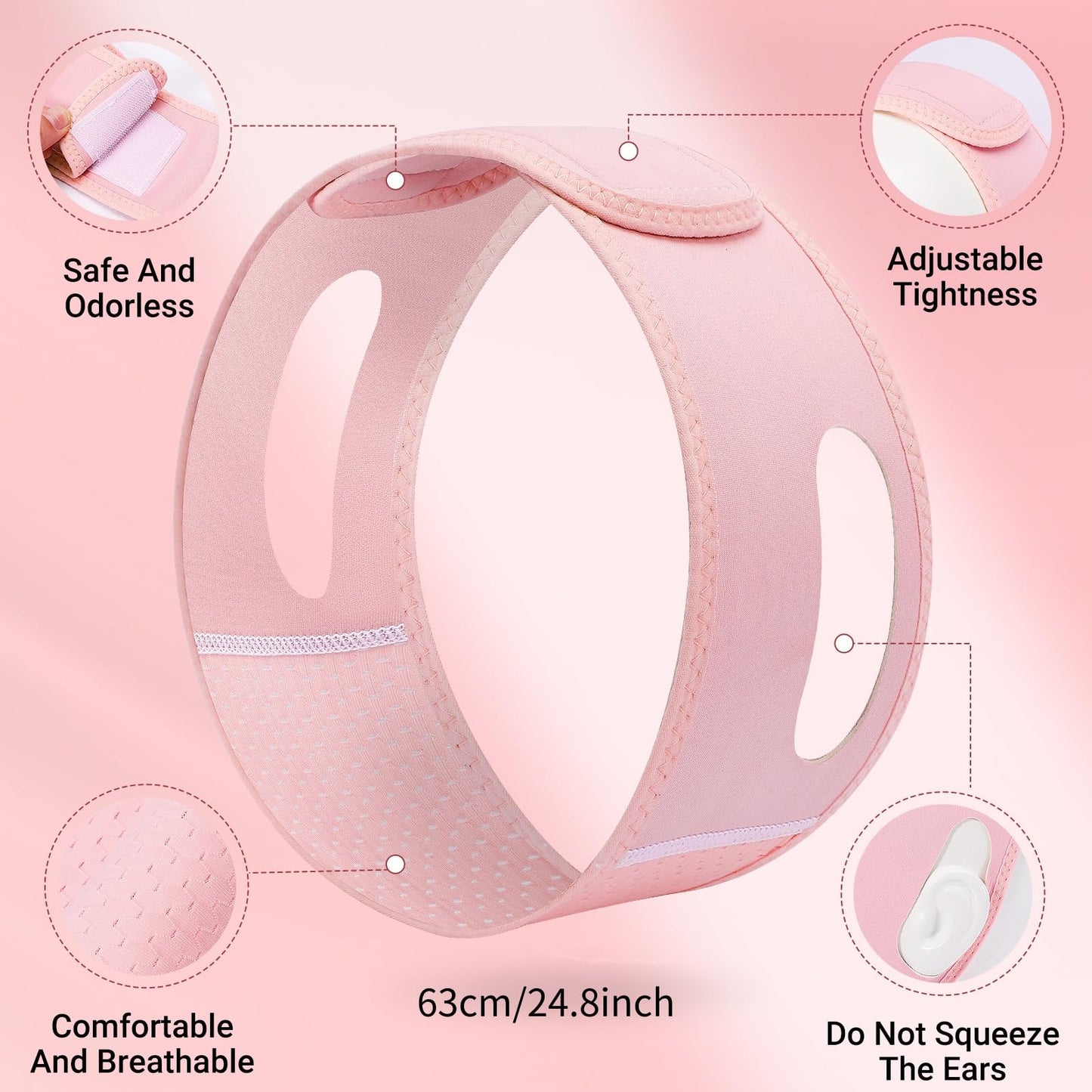 Juskaa Reusable V Line Lifting Mask with Chin Strap for Sleeping,Jaw Exerciser,Pink,M