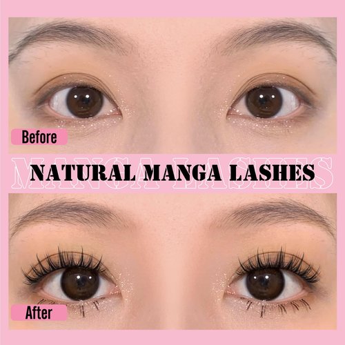 Manga Lashes Natural Look Anime Lashes with Clear Band Manga Eyelashes Asian Korean Style Cute Anime Eyelashes Natural Wispy 3D Lashes 7 Pairs Pack by EYDEVRO