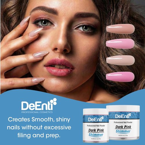 DeEnti Acrylic Nail Shimmer Powder - 2oz Dark Pink | Professional Grade, Chip-Resistant Nail Powder for Extensions & Carving