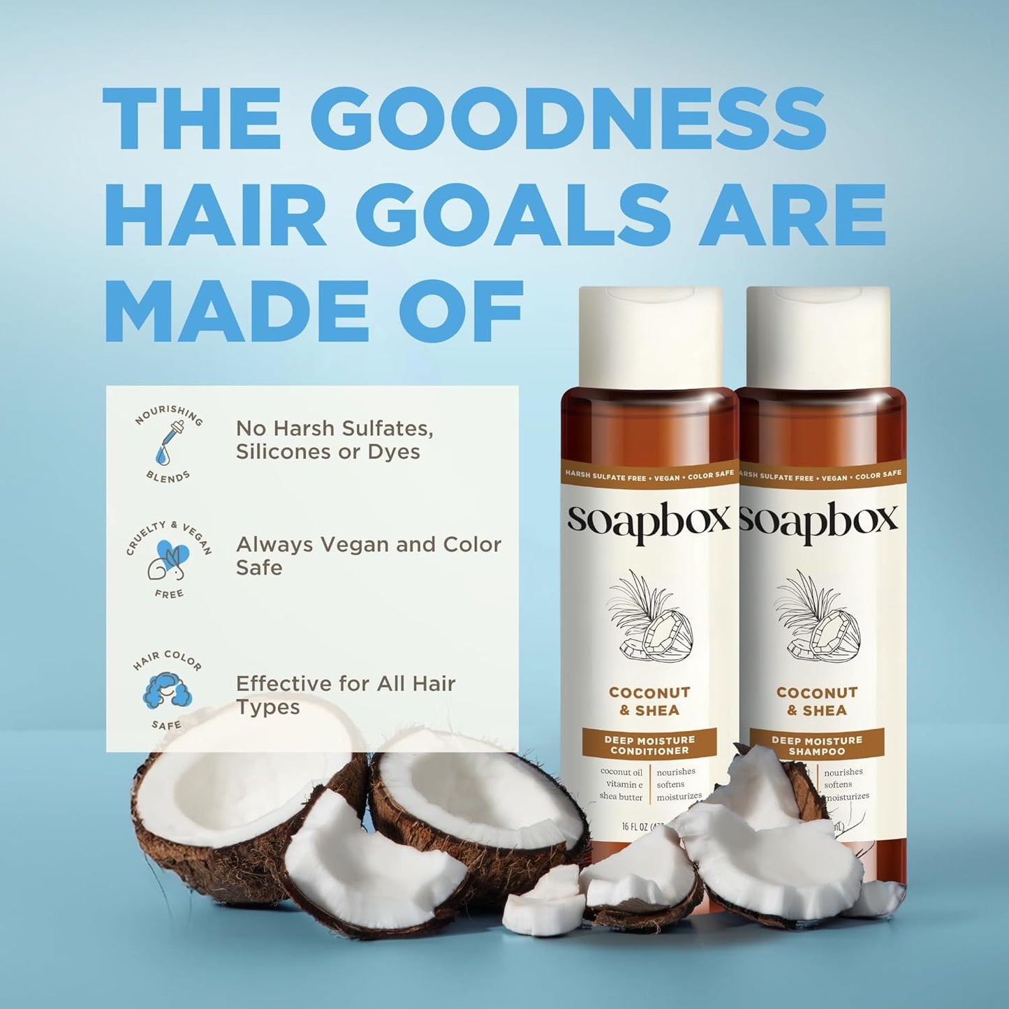 Soapbox Coconut Shampoo and Conditioner Set - Moisturizing Coconut Oil & Aloe for All Hair Types | 16oz (Pack of 2)
