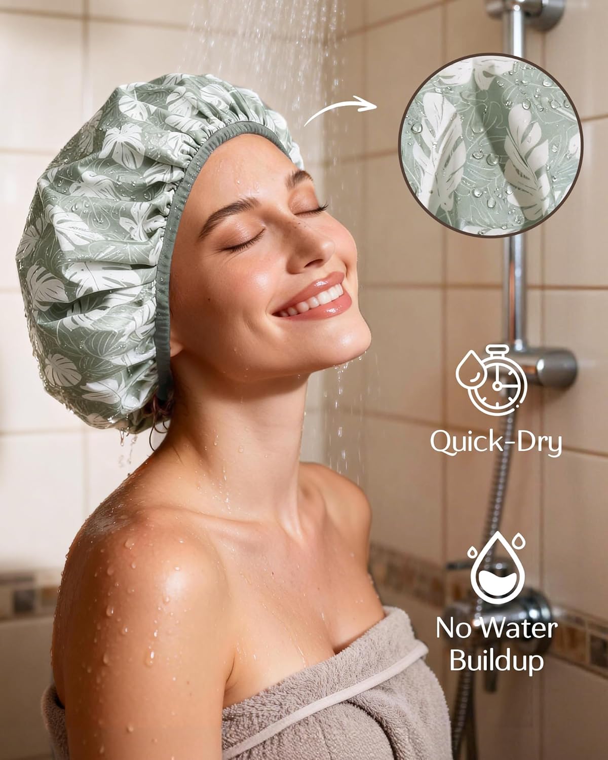 Yanibest Shower Cap - Waterproof Satin Bonnet for Long Hair | Large Double Layer Design with Soft Elastic Band