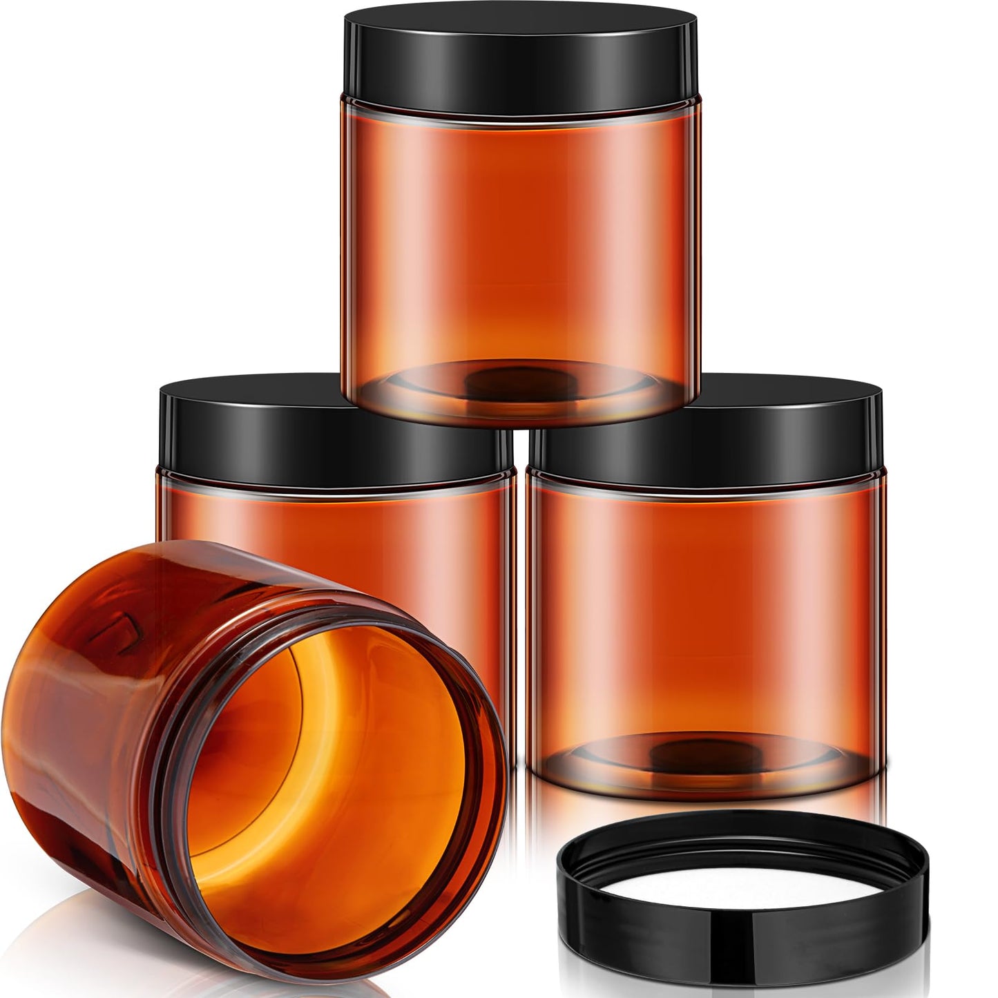 Patelai 4 Pieces Round Wide-mouth Leak Proof Plastic Container Jars with Lids for Travel Storage Makeup Beauty Products Face Creams Oils Salves Ointments DIY Making(8 Ounce,Amber)