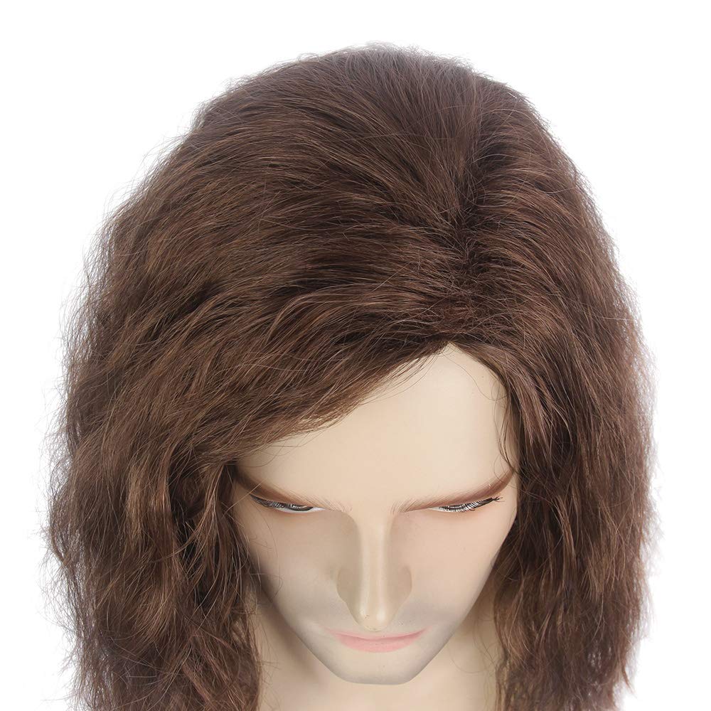 REEWES Mens Wig Long Men Wigs Wig Curly Wave Layered Hair with Cap Flame Redartant Synthetic Hair Wig Natural Hair Wig for Male Daily Party Costume Cosplay Wear (Brown)