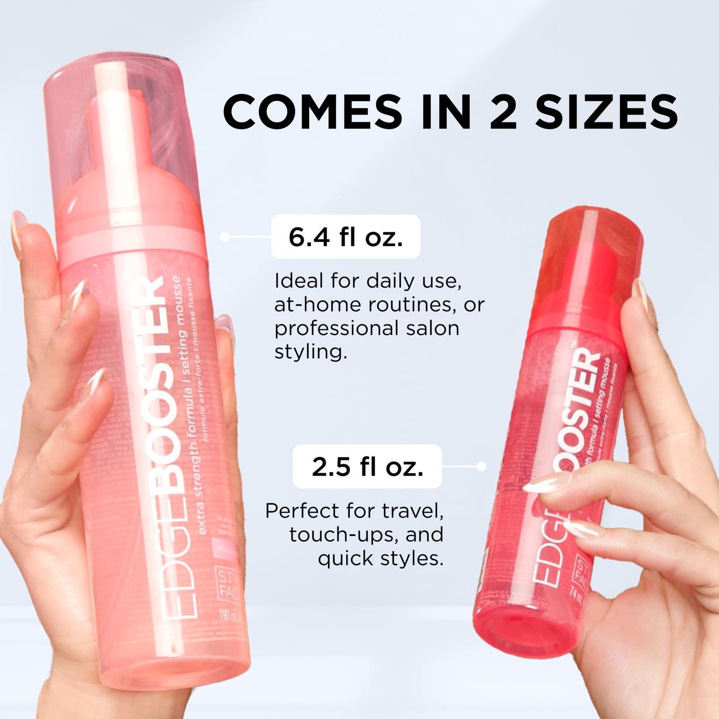 Style Factor EDGE BOOSTER Extra Strength Setting Mousse Travel Size – Frizz Control, Extra Volume, and Conditioning – 2.5oz Pink Beryl Mousse for Curly Hair