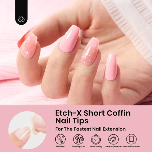 Beetles Gel Nail Tips Short Coffin 576 PCS Half Matte Pre-shape Short Fake Nails 12 Sizes Full Cover Acrylic False Nails Extension DIY Manicure Gifts for Women