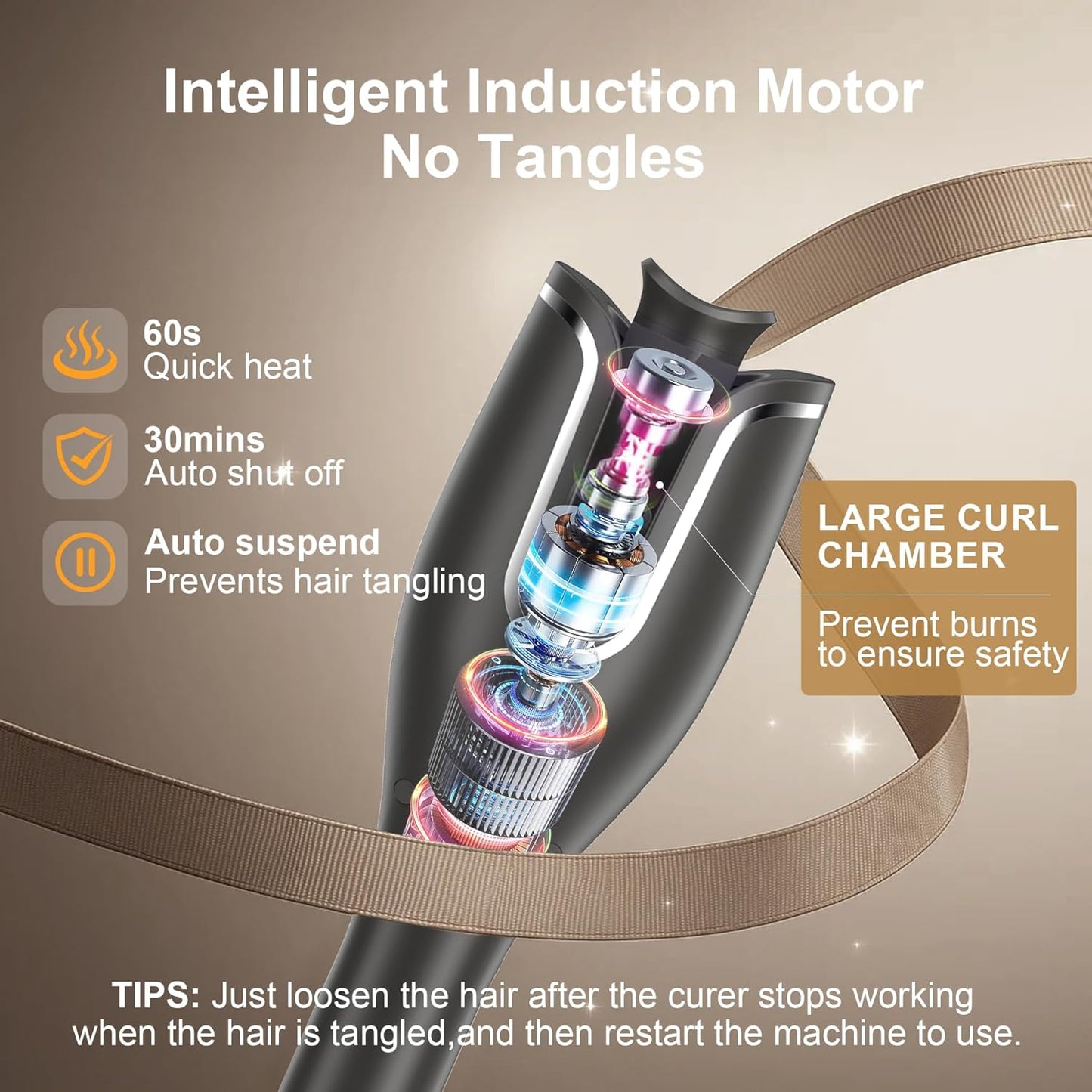 Skiennix Automatic Hair Curling Iron - Portable Rotating Design with LCD Display & 4 Heat Settings | Lightweight & Fast Heating for Travel