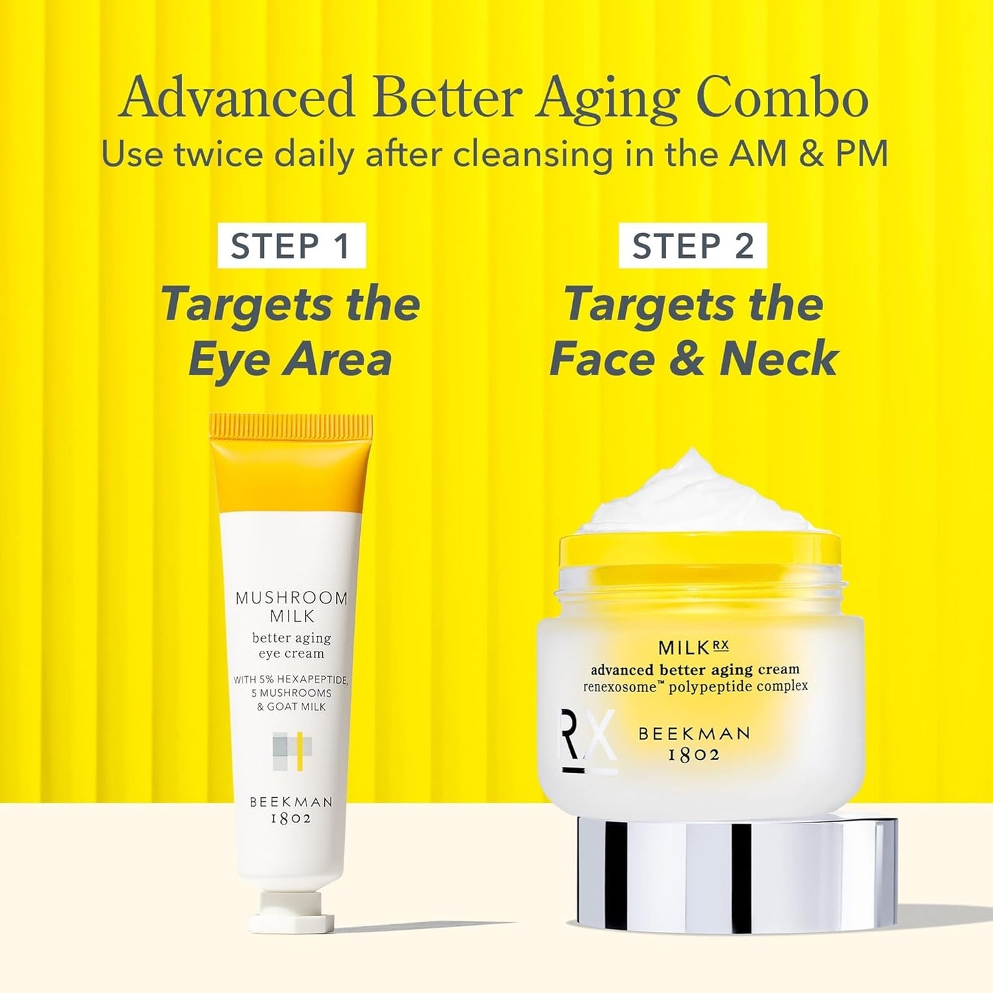 Beekman 1802 Milk RX Advanced Goat Milk Face Cream & Mushroom Milk Eye Cream - Sensitive Skin Safe, Cruelty-Free