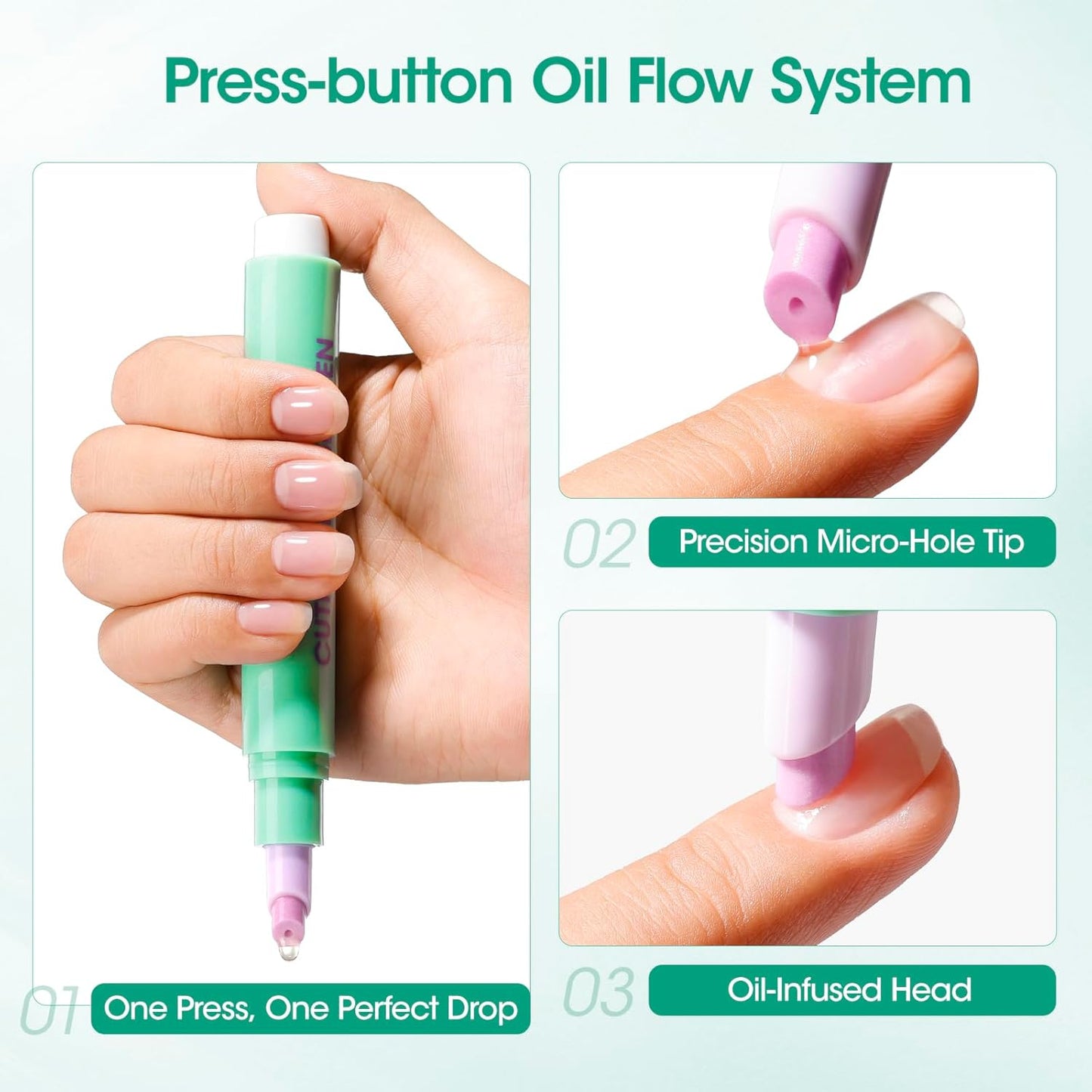 Gellen Cuticle Oil Pusher Pen, Ceramic Cuticle Remover Pen, Refillable Nail Oil Pen, Nail Care Pen for Hangnails & Damaged Nails, Easy & Mess-Free Cuticle Pusher Tool, Nourish & Strengthen Nails