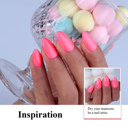 Imtiti Neon Gel Nail Polish - 0.5 Fl Oz Neon Pink, LED/U V Soak Off, DIY Nail Art Starter Kit