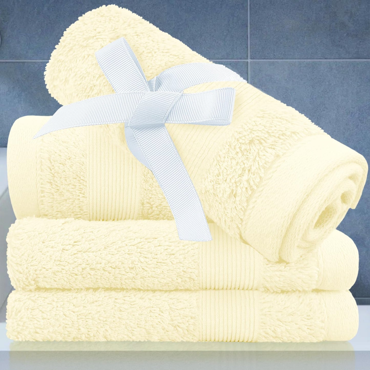 VOOVA & MOVAS Turkish Washcloths, Hotel Style Absorbent Face Towels 4PC (13" x 13" 650GSM) - 100% Cotton | Quick Dry | Soft, Cream