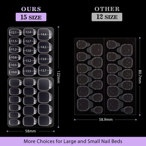 BTArtbox Adhesive Tabs for Press On Nails - 20 Sheets, 15 Sizes, Ultra Thin & Waterproof Stickers for Fake Nails, 600PCS Double Sided Jelly Sticky Tabs for Manicure