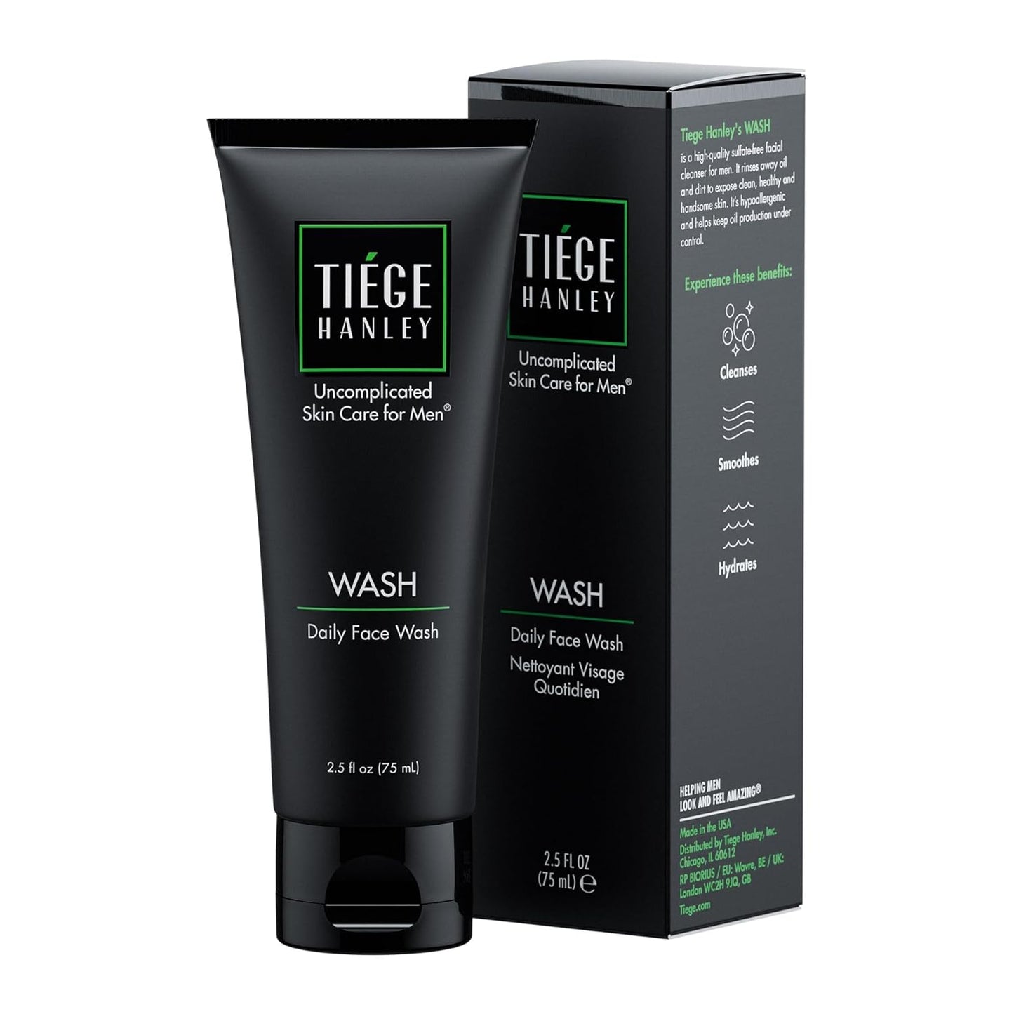 Tiege Hanley Daily Face Wash for Men - Gentle Fragrance-Free Cleanser with Jojoba Oil & Aloe | 2.5 Fl Oz
