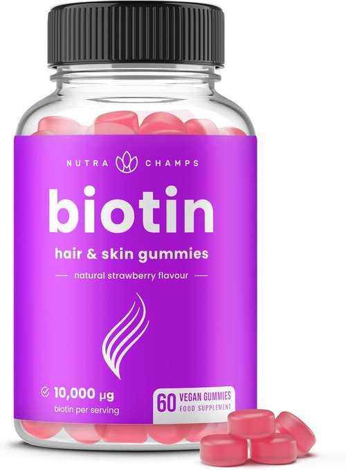 NutraChamps Biotin Gummies - High Potency 10000mcg for Healthy Hair, Skin & Nails | Vegan & Non-GMO - 60 Count