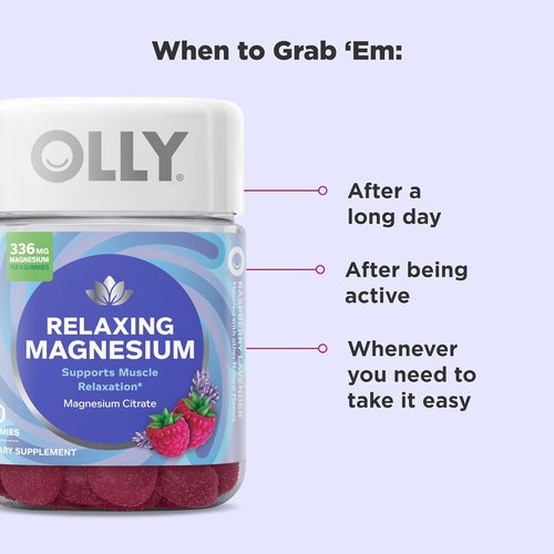 OLLY Relaxing Magnesium Gummies - Support Muscle Relaxation with Raspberry Lavender Flavor | 60 Count