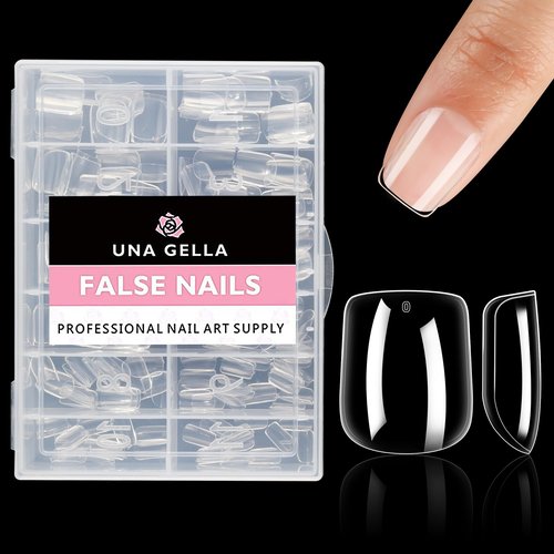 UNA GELLA Extra Short Square Nail Tips XS Short Square Gel Tips 216pcs Press On Nails Full Cover 12 Sizes Clear Fake Nails Extension for Home DIY Nail Salon Soft Gel Tips