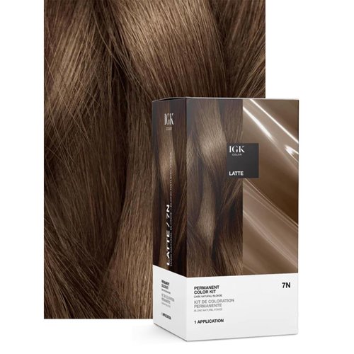 IGK Permanent Hair Color Kit - 7N Latte Dark Natural Blonde | 100% Gray Coverage, Strength & Shine