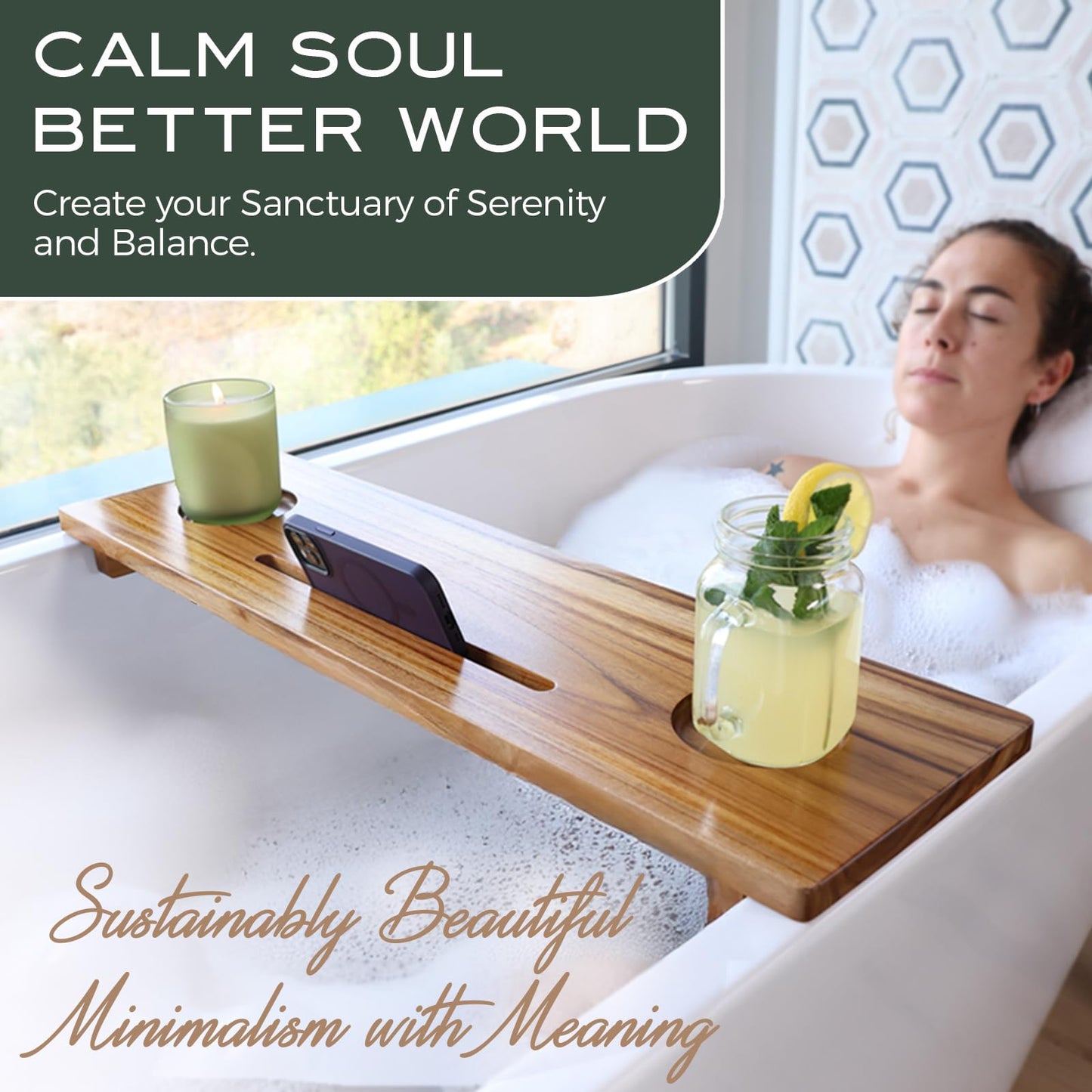 Superior Teak Bathtub Tray for Standard Tubs - Towel & Gift Box Bundle - Sustainable Minimalist Wood Bath Tray for Tub - Anti-Slip Bath Table Tray - Bath Caddy 29 in.