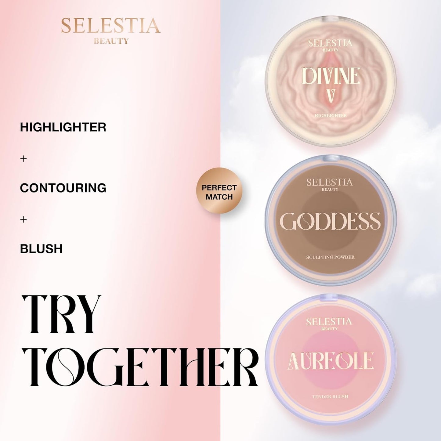 SELESTIA BEAUTY Powder Highlighter – Divine V | Radiant Glow for All Skin Tones, 0.53 oz