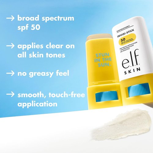 e.l.f. SKIN Suntouchable Invisi-Stick SPF 50 - Clear Sunscreen with Moisturizing Sunflower Seed Oil, Vegan & Cruelty-Free