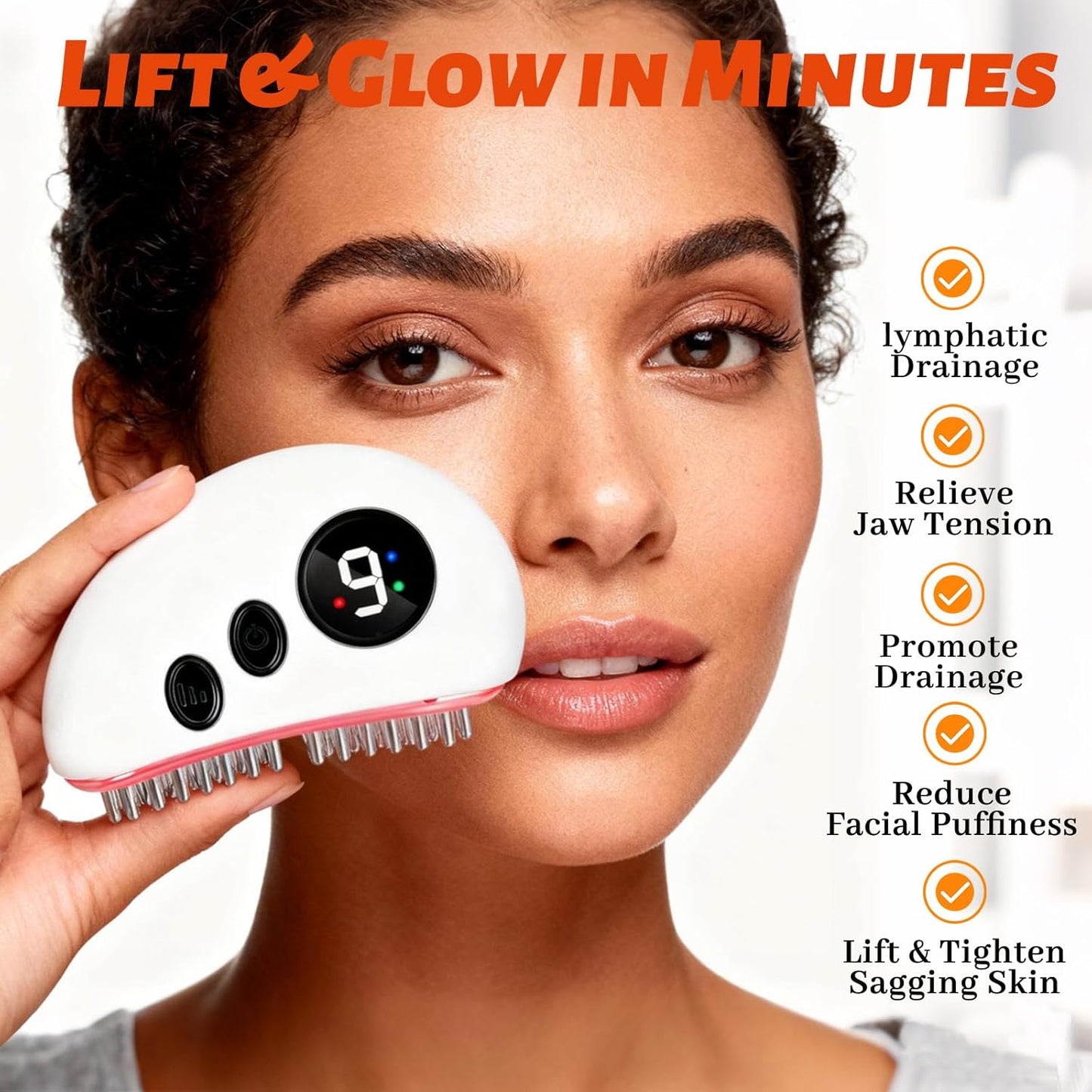 Skiennix Electric Lymphatic Contour Face Brush - 9-Level Heating & Vibration for Facial Sculpting
