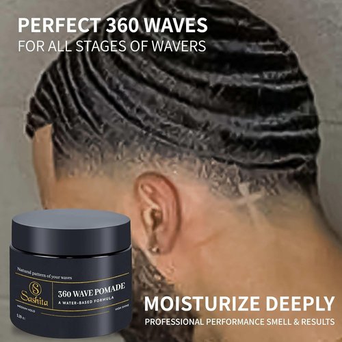 Sashita 360 Wave Pomade - Water-Based Hair Styling Product for Medium Hold & High Shine | 5.29 Oz Black
