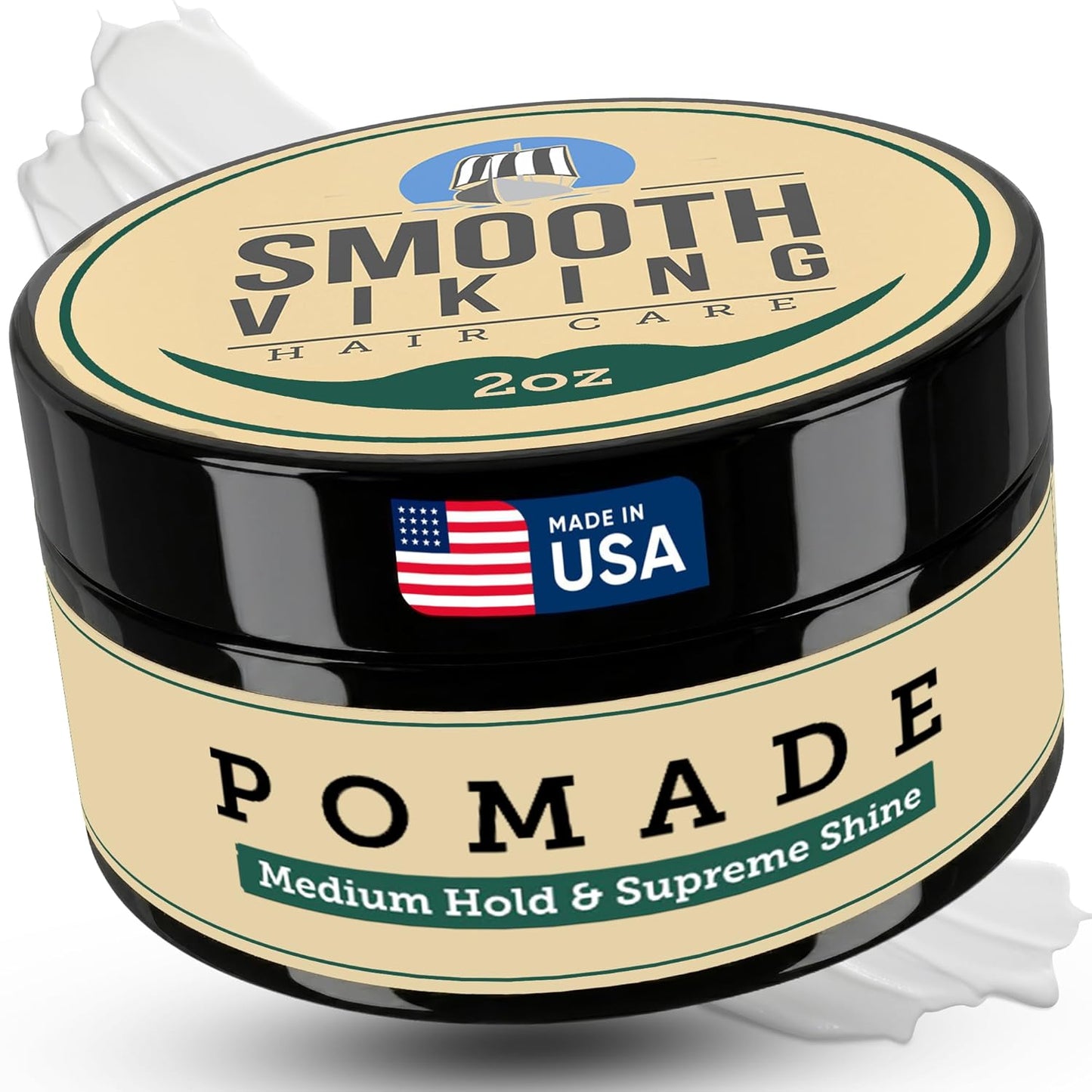 Smooth Viking Pomade - Medium Hold & High Shine Water-Based Hair Cream for All Hair Types | 2oz Made in USA