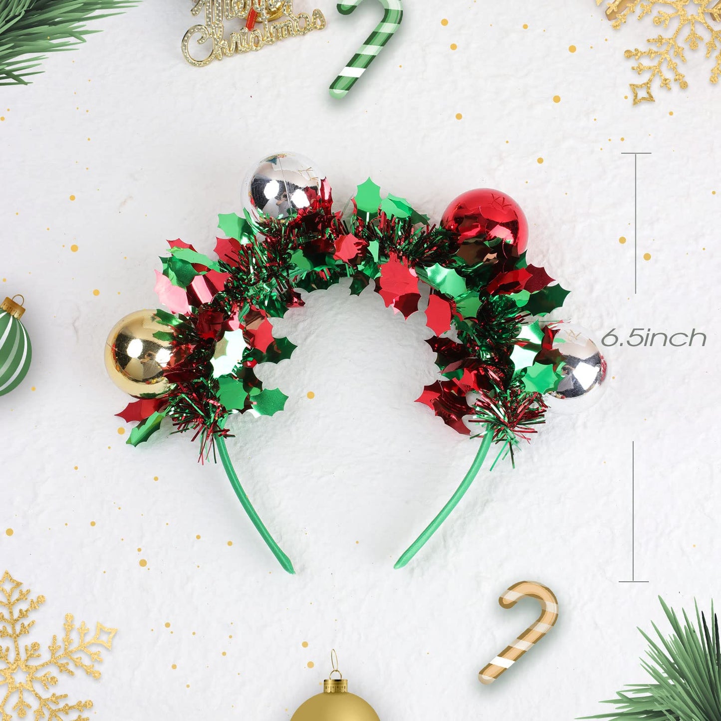 TOKUFAGU Christmas Reindeer Antlers Headband Headwear Girls Headbands Sequins Party Head Band Women Hair Accessory (Green ball)