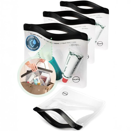 Ogato Clear TSA Approved Toiletry Bag Set - 3 Quart Size Travel Bags for Liquids & Cosmetics