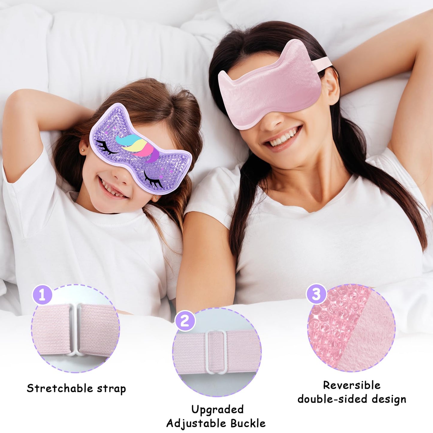 CONBELLA 2PCS Adorable Cooling Eye Mask Gel Eye Mask, Reusable Hot Cold Therapy Cold Eye mask for Post Surgery, Puffiness, Dark Circles, Eye Bags, Dry Eyes, Migraines with Soft Plush Backing