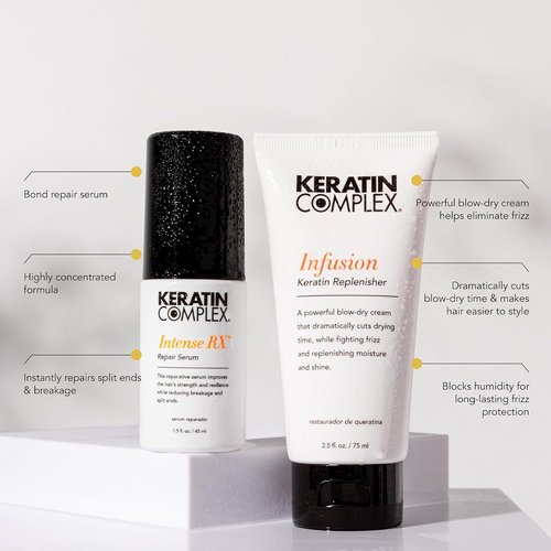 Keratin Complex - Red Carpet Blow Dry Kit | Infusion Keratin Replenisher 2.5 fl oz & Intense RX Repair Serum 1.5 fl oz
