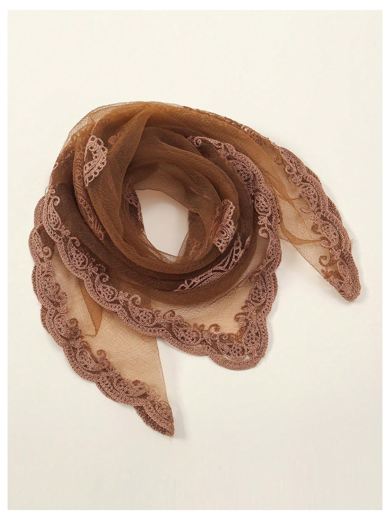 Floerns Women's Flower Embroidery Hair Scarf Headband Sheer Lace Hair Bandana Coffee Brown One-Size