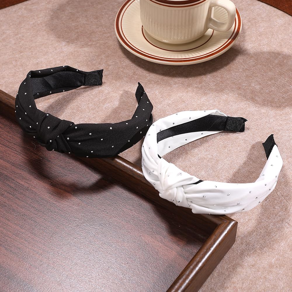 TURTLEDOVE 2 PCS Rhinestone Polka Dot Knotted Headband, Knotted Design, Crystal Studded Hair Accessories