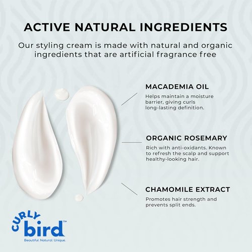 Curly Bird | Curl Defining Styling Cream | Fragrance-Free & Family Friendly | Natural Ingredients, Medium Hold
