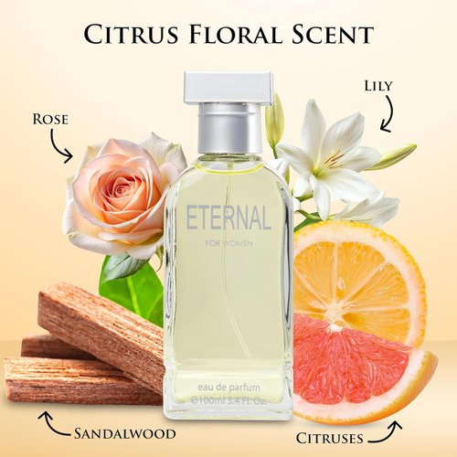 Eternal Eau De Parfum for Women - Refreshing Citrus Floral & Musk Fragrance | 3.4 Oz Bottle, Perfect Gift