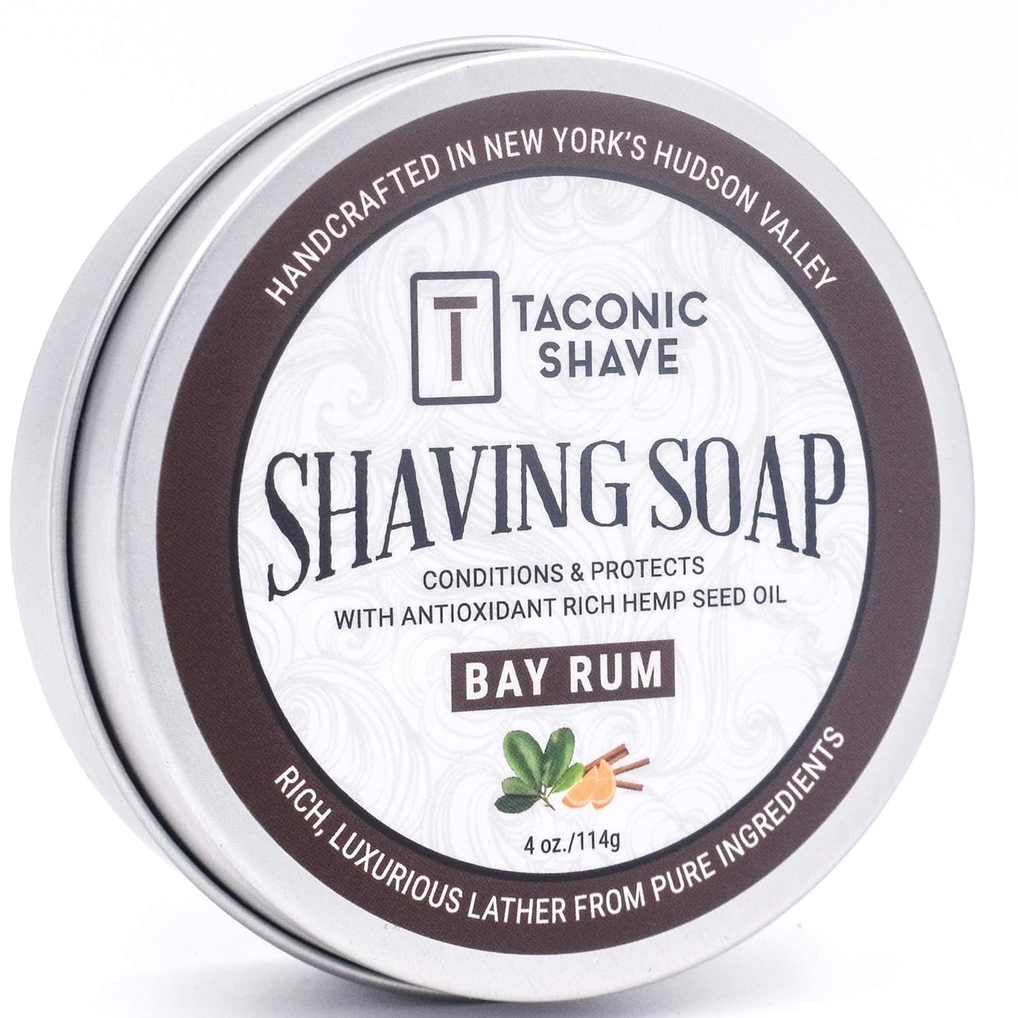 Taconic Shave Bay Rum Scent Shaving Soap - Barbershop Quality Lather with Coconut & Olive Oils - Made in USA