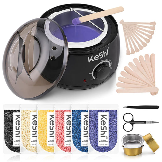 KeShi Waxing Kit, Painless Hair Removal Wax Warmer with 6 Bags Hard Wax Beans for Full Body, Legs, Face, Eyebrows & Bikini— Ideal for Both Women & Men