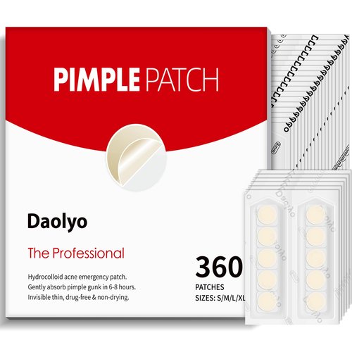 Daolyo Pimple Patches for Face, 4 Size 360 Counts Hydrocolloid Acne Patches for Covering Zits and Blemishes, Spot Stickers with Salicylic Acid, Tea Tree Oil & Calendula Oil, Mini Package
