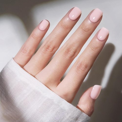Modelones Press-On Nails - Extra Short Semi-Transparent Squoval Design | 32 Pcs in Soft Pink, Reusable Kit with Glue & File